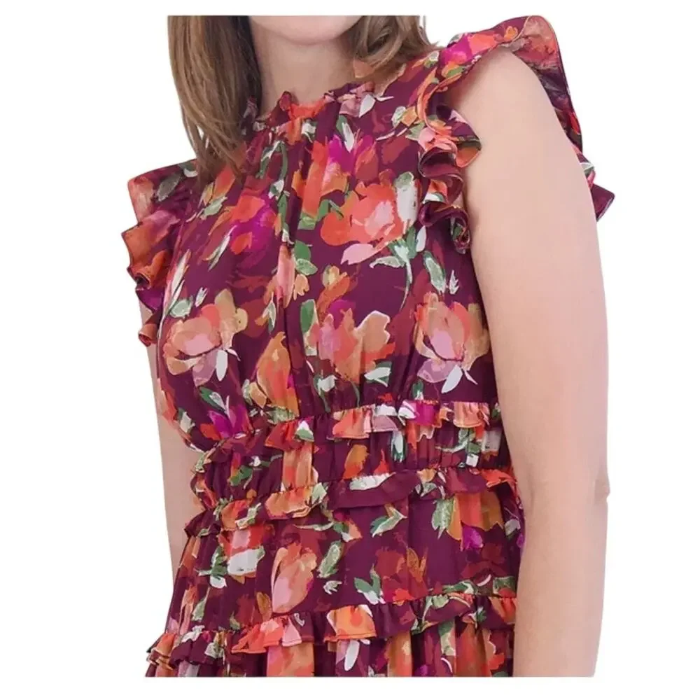 Vince Camuto Autumn Floral Chiffon Maxi Dress Size 12 NWT Wedding Guest Elegant - Picture 3 of 13